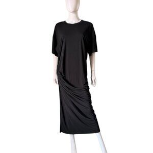 Zara Side Ruched Black Midi Dress Size XL NEW